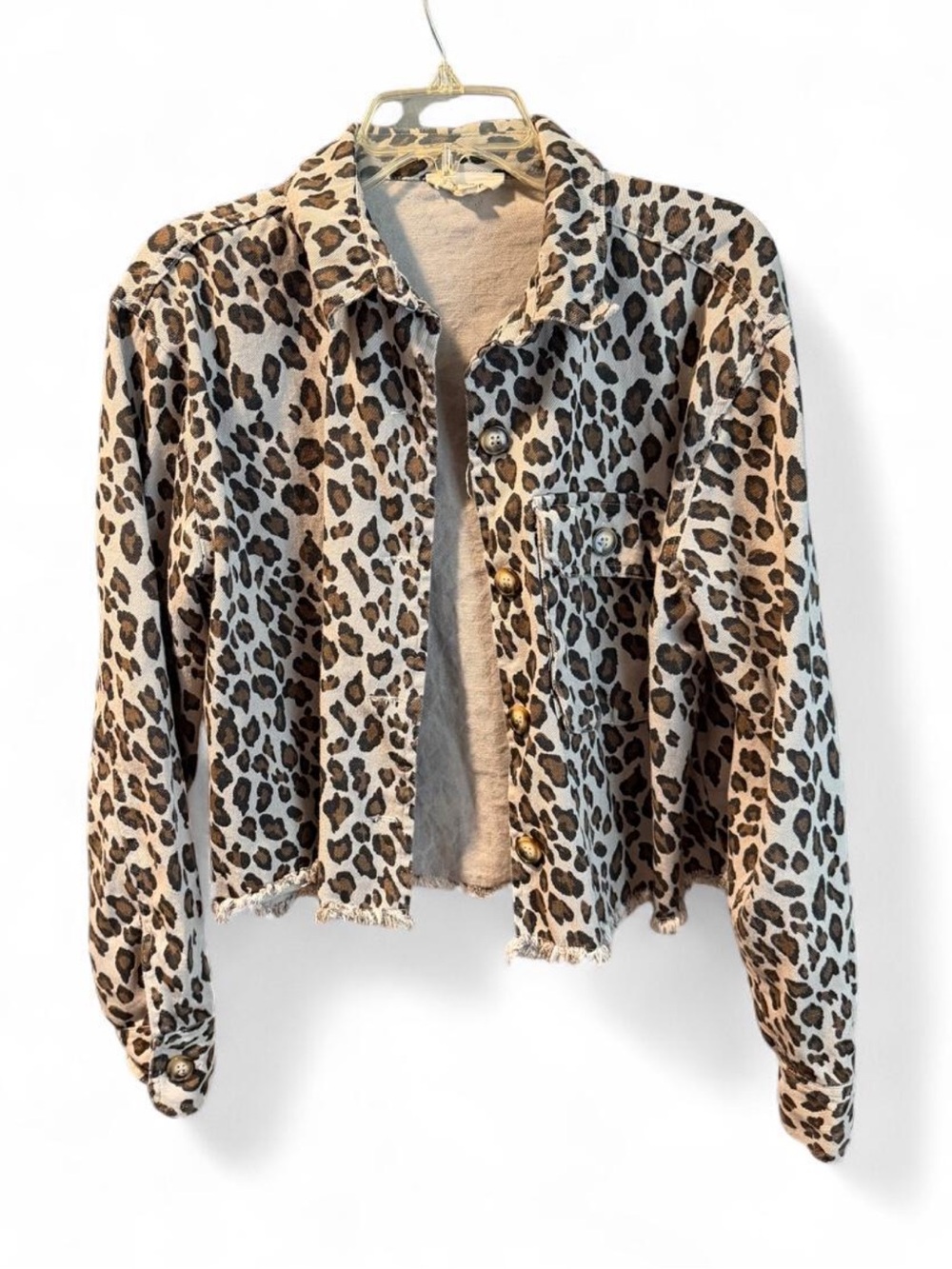 eesome Lightweight Leopard Print Cropped Button-Down Shirt Jacket - Beige/Brown